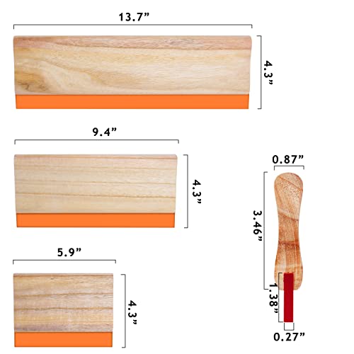 Piwerod Screen Printing Squeegee, 5.9 inch/9.4 inch/13.7 inch, 75 Durometer Wooden Ink Silk Stencil Scraper for Screen Printing Water Squeegee, 3PCS - Image 2