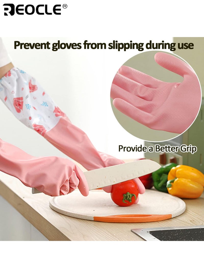 REOCLE 3PCS Rubber Dishwashing Cleaning Gloves Waterproof Reusable Long Kitchen Gloves Latex-Free Household Gloves Soft Non-Slip Food-Safe for Home Kitchen Laundry Bathroom Gardening Ideal for Unisex Adults - Image 3
