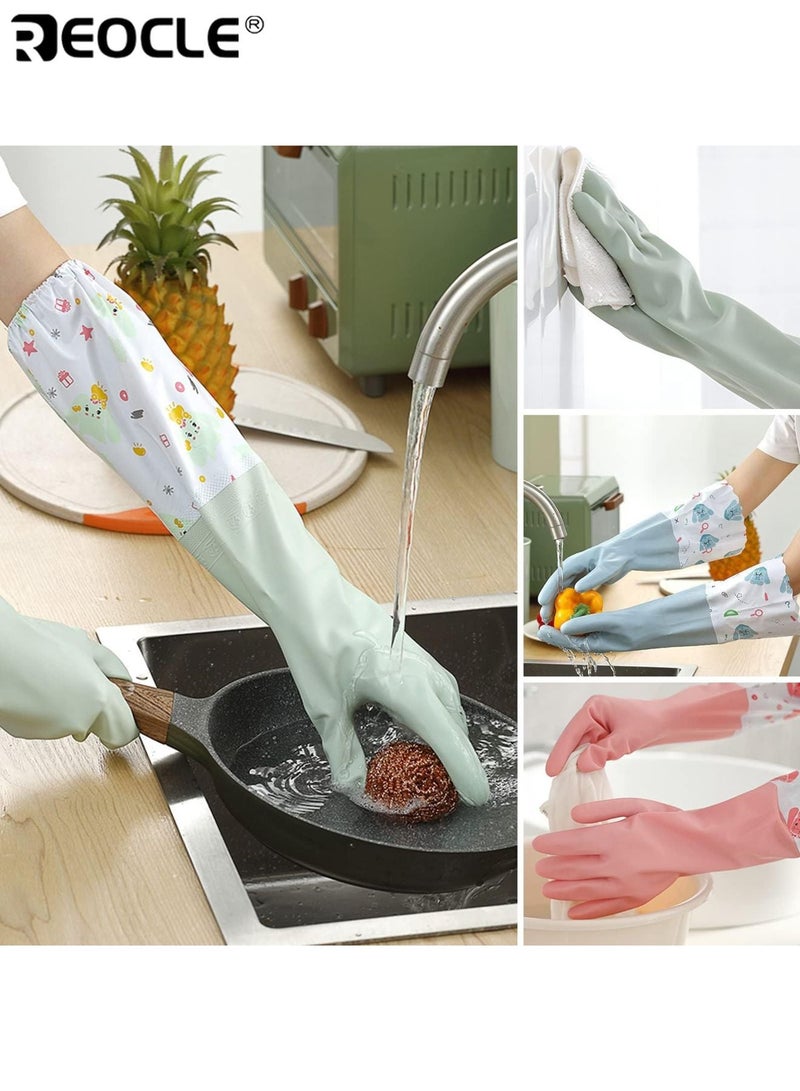 REOCLE 3PCS Rubber Dishwashing Cleaning Gloves Waterproof Reusable Long Kitchen Gloves Latex-Free Household Gloves Soft Non-Slip Food-Safe for Home Kitchen Laundry Bathroom Gardening Ideal for Unisex Adults - Image 1