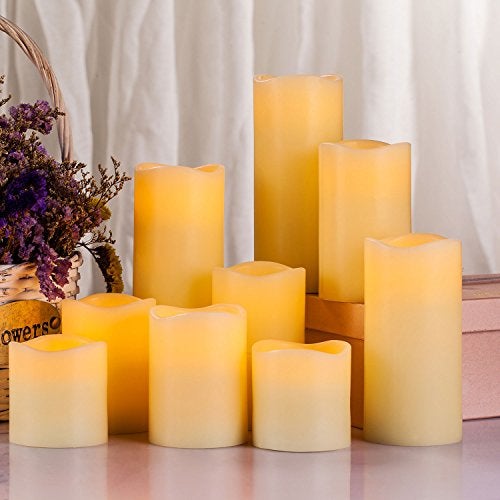 RY King Large Flameless Candle Set of 9 (D 3" x H 3", 3", 4", 4", 5", 5", 6", 7", 8") Battery Operated LED Pillar Real Wax Candles with Remote Control Timer - Image 5