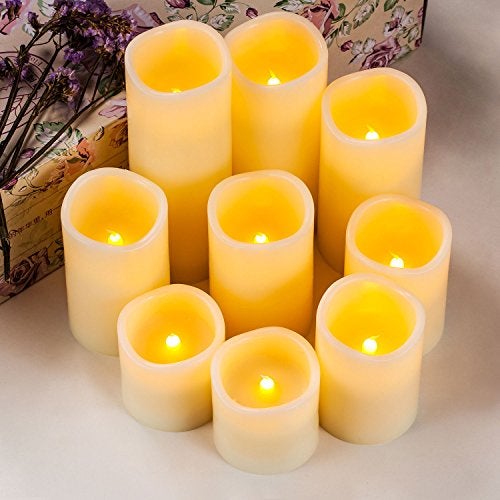 RY King Large Flameless Candle Set of 9 (D 3" x H 3", 3", 4", 4", 5", 5", 6", 7", 8") Battery Operated LED Pillar Real Wax Candles with Remote Control Timer - Image 2