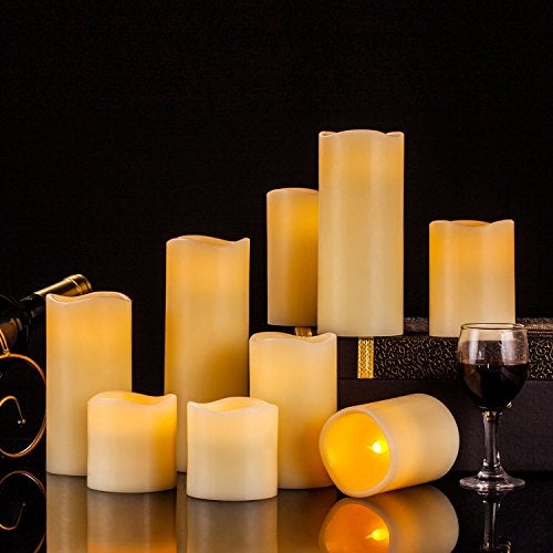 RY King Large Flameless Candle Set of 9 (D 3" x H 3", 3", 4", 4", 5", 5", 6", 7", 8") Battery Operated LED Pillar Real Wax Candles with Remote Control Timer - Image 4