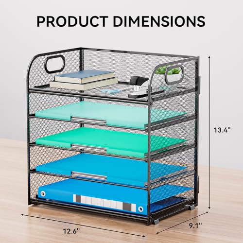 Kinkota Paper Organizer Letter Tray with Handle 5Tier Black Stackable Desk Organizer with Metal Mesh Sturdy Paper Tray for Office Desk Home Classroom Supplies Storage - Image 3