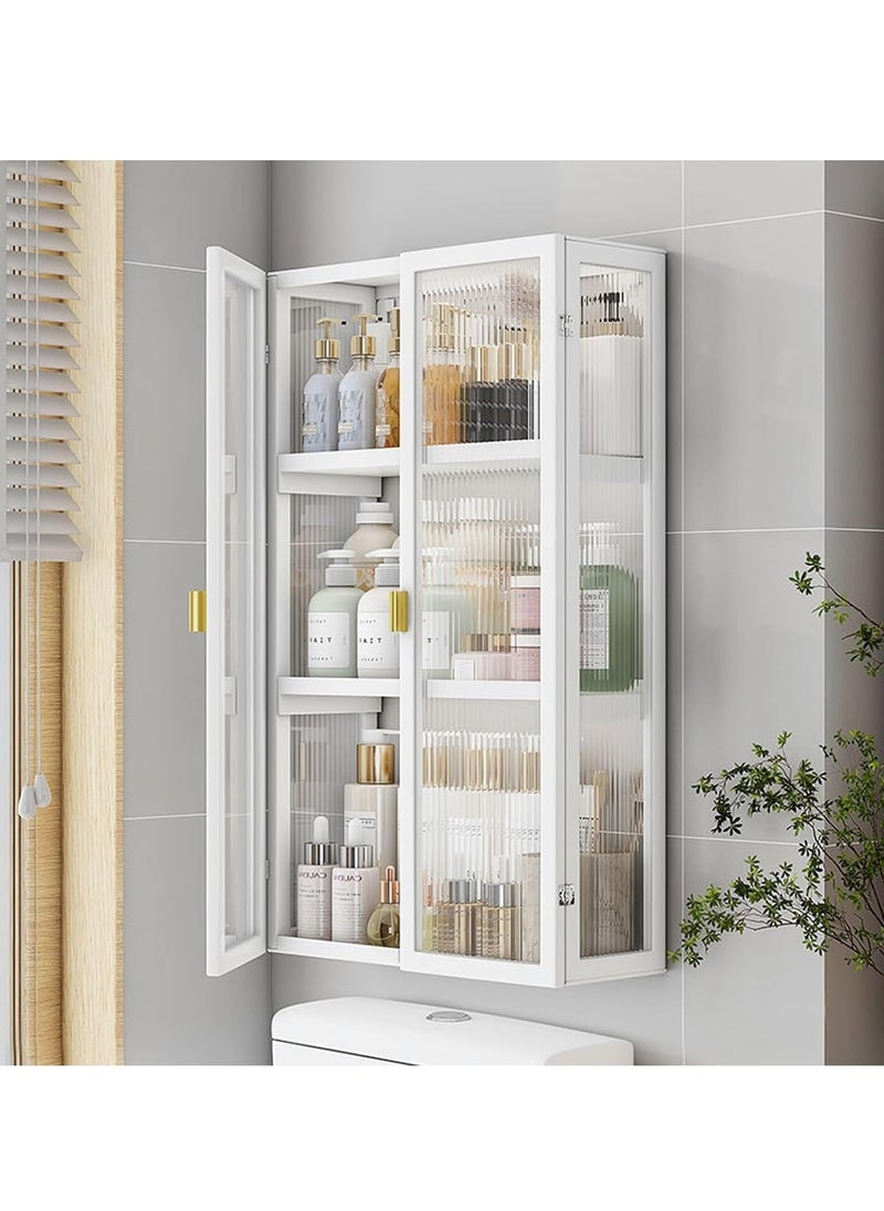 JOMILA 3 Tier Bathroom storage Cabinet,Bathroom shelf Wall Mounted storage Cabinet with Clear Doors for Bedroom Bathroom Living Room Kitchen storage Organizer (White, 50x14x70cm)  - Image 1