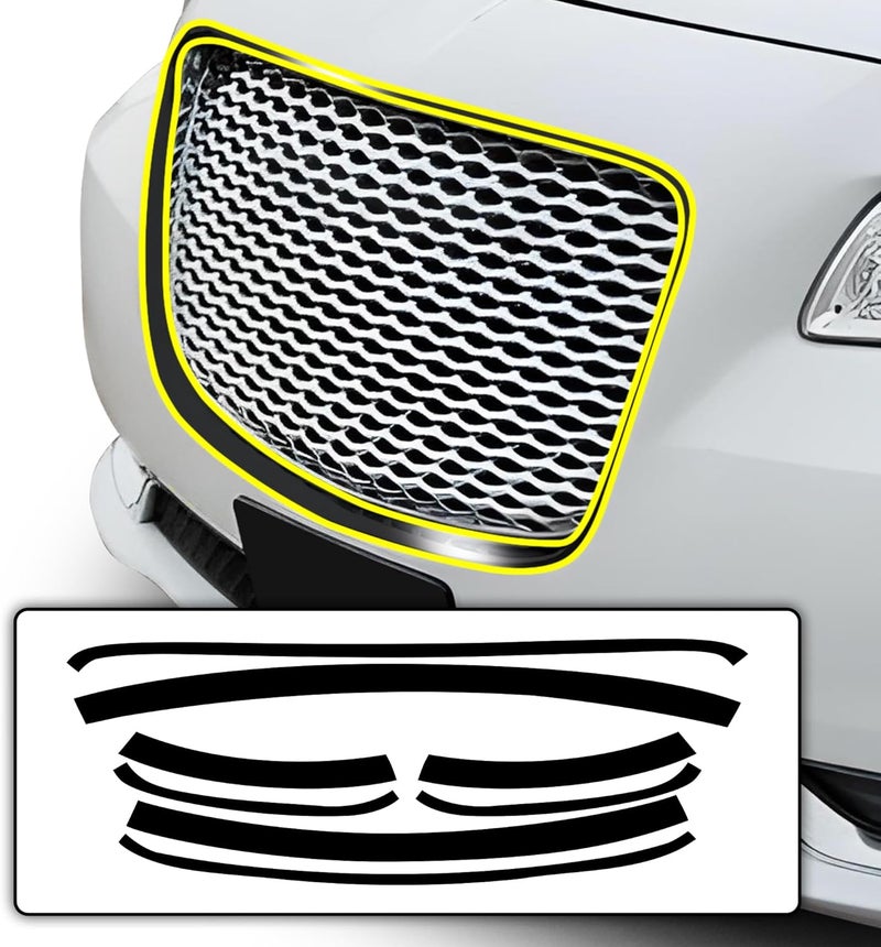 BOGAR TECH DESIGNS Middle Front Chrome Delete Overlay for Chrysler 300 (2015-2023) - Gloss Black - Image 1