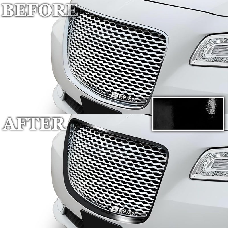 BOGAR TECH DESIGNS Middle Front Chrome Delete Overlay for Chrysler 300 (2015-2023) - Gloss Black - Image 3