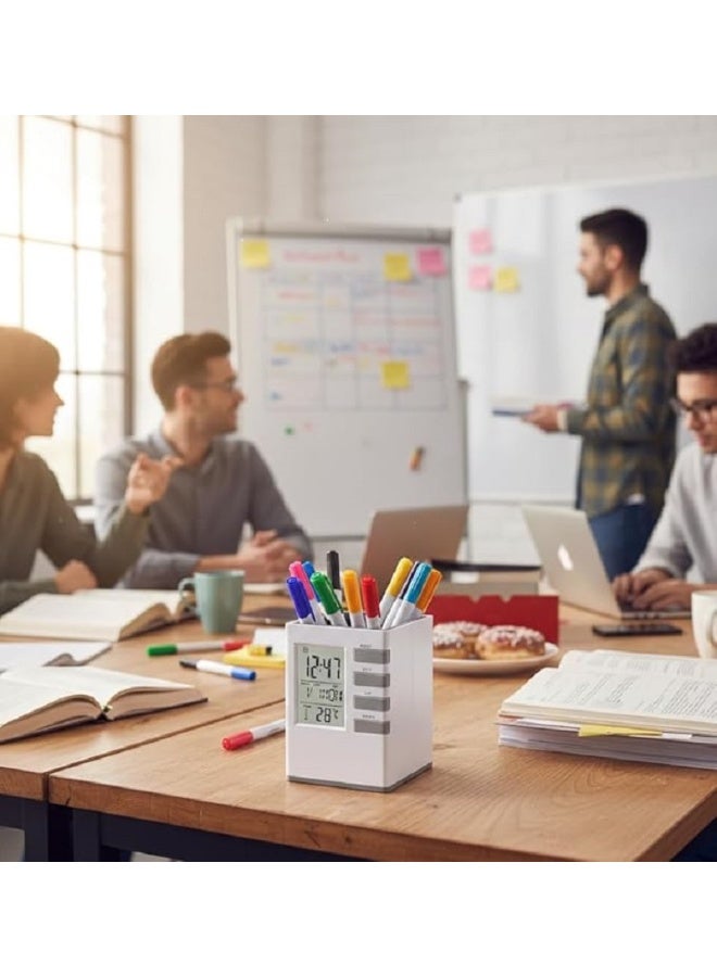 Multifunctional Electronic Pen Holder with LCD Display - Creative Pen Holder for Students Adults Desk with Alarm Clock Desktop with Calendar Timer Temperature Desk Storage Supplies for Pen Holder - Image 3