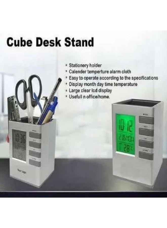 Multifunctional Electronic Pen Holder with LCD Display - Creative Pen Holder for Students Adults Desk with Alarm Clock Desktop with Calendar Timer Temperature Desk Storage Supplies for Pen Holder - Image 5