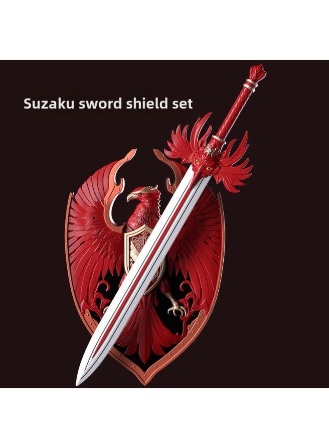 Toy Sword Simulation Vermilion Sword Shield Children's Toy Sword Soft Rubber Material PU Sword Set Sword Toy-Color:Vermilion Bird Sword Shield  - Image 1