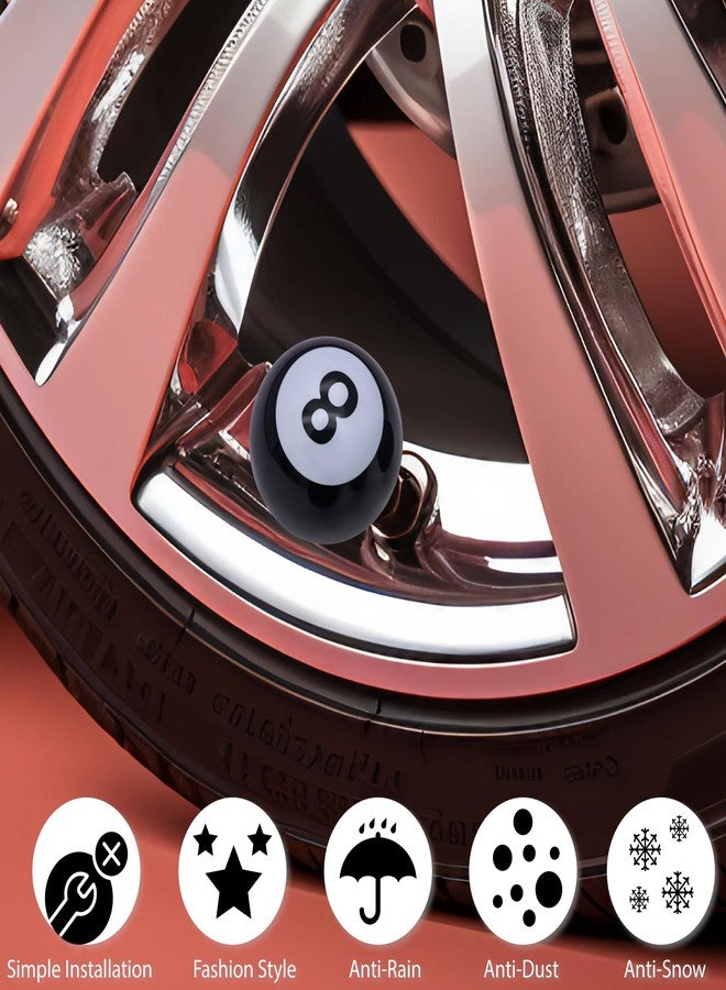 MEAJOO 4PCS 8 Ball Style Tire Valve Stem Caps, Universal Copper Core Dustproof Tire Valve Stem Covers for Cars, SUV, Trucks, Bikes, Motorcycles, Bicycles(Black) - Image 5