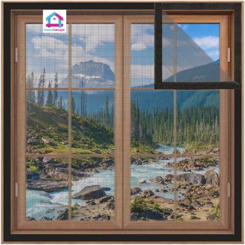 Home Concept HomeConcept Pre Stitched Fiberglass Mosquito Mesh Insect Net for Window with Self-Adhesive Hook Tape (60cm x 60cm / 24x24 Inches, Black) Suitable for Small Bathroom Windows or Ventilators - Image 1