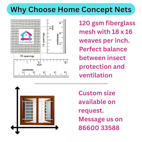 Home Concept HomeConcept Pre Stitched Fiberglass Mosquito Mesh Insect Net for Window with Self-Adhesive Hook Tape (60cm x 60cm / 24x24 Inches, Black) Suitable for Small Bathroom Windows or Ventilators - Image 5