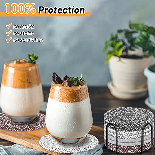 Mckanti 8 Pcs Coasters for Drink with Holder, 4 Colors Absorbent Coasters for Drinks, Minimalist Cotton Woven Coaster Set for Home Decor Tabletop Protection Suitable for Kinds of Cups, 4.3 Inches. - Image 3