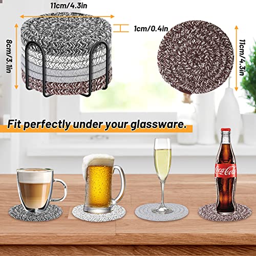 Mckanti 8 Pcs Coasters for Drink with Holder, 4 Colors Absorbent Coasters for Drinks, Minimalist Cotton Woven Coaster Set for Home Decor Tabletop Protection Suitable for Kinds of Cups, 4.3 Inches. - Image 2