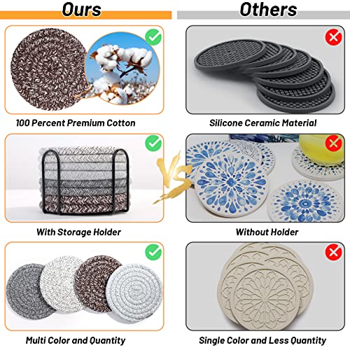 Mckanti 8 Pcs Coasters for Drink with Holder, 4 Colors Absorbent Coasters for Drinks, Minimalist Cotton Woven Coaster Set for Home Decor Tabletop Protection Suitable for Kinds of Cups, 4.3 Inches. - Image 4
