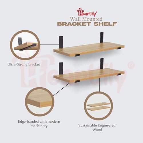 Heartily Wood Wall Stand & Wall Shelves for Bedroom | Wall Shelves for Living Room, Wall Mounted Heavy Duty Shelf for Home & Bedroom Decor, Set of 2 (Beige) - Image 5