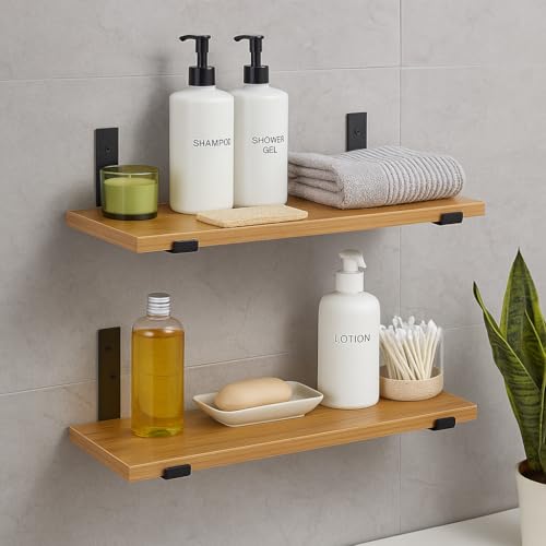 Heartily Wood Wall Stand & Wall Shelves for Bedroom | Wall Shelves for Living Room, Wall Mounted Heavy Duty Shelf for Home & Bedroom Decor, Set of 2 (Beige) - Image 3