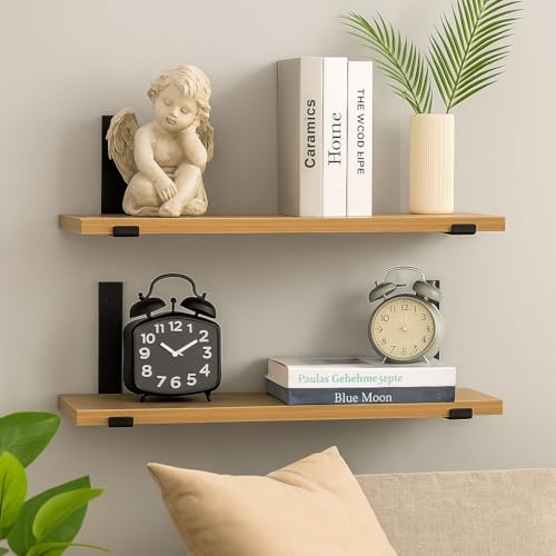 Heartily Wood Wall Stand & Wall Shelves for Bedroom | Wall Shelves for Living Room, Wall Mounted Heavy Duty Shelf for Home & Bedroom Decor, Set of 2 (Beige) - Image 1