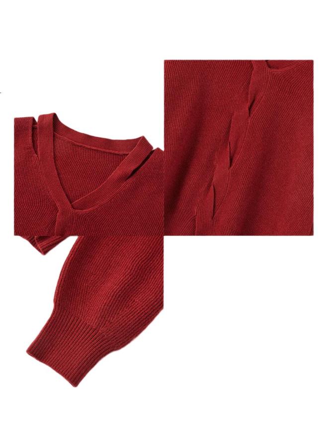 Dme "Elegant Lady" Spring And Autumn Hollow Out Twisted Flower V-Neck Velvet Yarn Knitted Sweater Women'S Top - Image 1