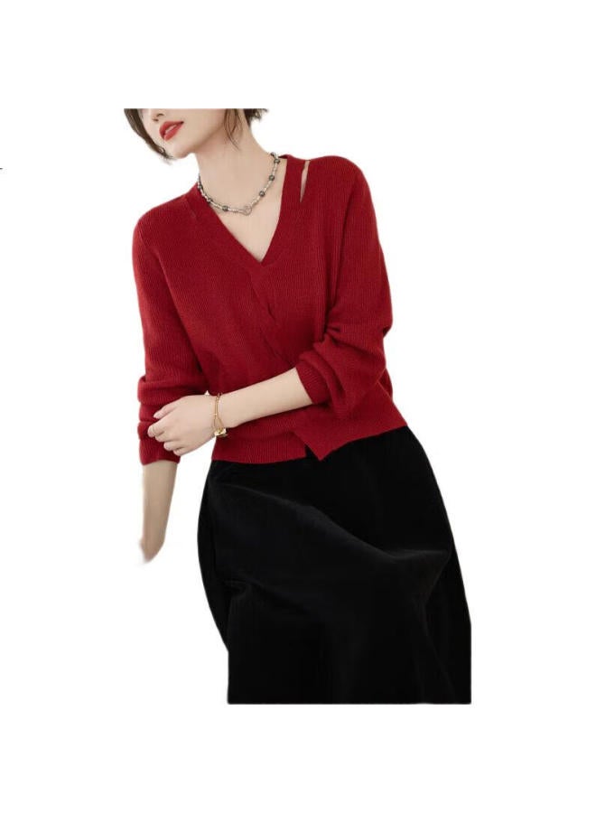 Dme "Elegant Lady" Spring And Autumn Hollow Out Twisted Flower V-Neck Velvet Yarn Knitted Sweater Women'S Top - Image 3