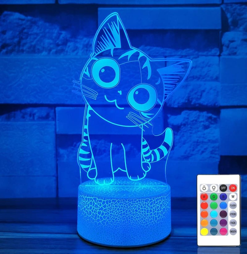 Al Raied ARS® Cat Night Light, 3D Optical Illusion Lamp with Remote Control, 16 Colors - Image 2