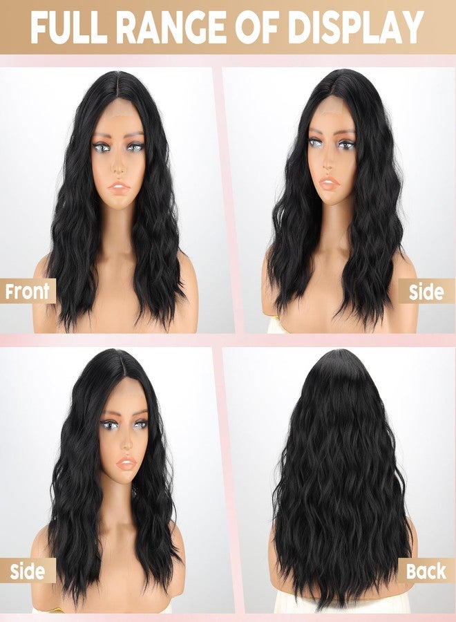 MISSQUEEN 18 Inch Short Wavy Black Wig for Women Medium Length Black Bob Style Synthetic Heat-resistant Natural Realistic Black Hair Wig for Everyday Hairstyle Cosplay Party Use - Image 3