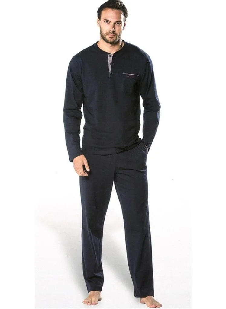 pierre cardin 5454 Navy Blue Combed Cotton Long Sleeve Pajama Set