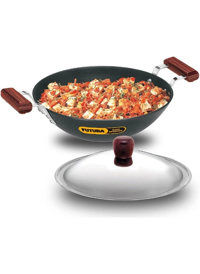 Hawkins Hawkins Futura Hard Anodised Deep-Fry Pan (Kadhai) Flat Bottom With Steel Lid And Induction Compatible Base, 3.75 Litres, Black  - Image 1