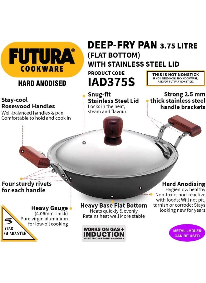 Hawkins Hawkins Futura Hard Anodised Deep-Fry Pan (Kadhai) Flat Bottom With Steel Lid And Induction Compatible Base, 3.75 Litres, Black  - Image 2