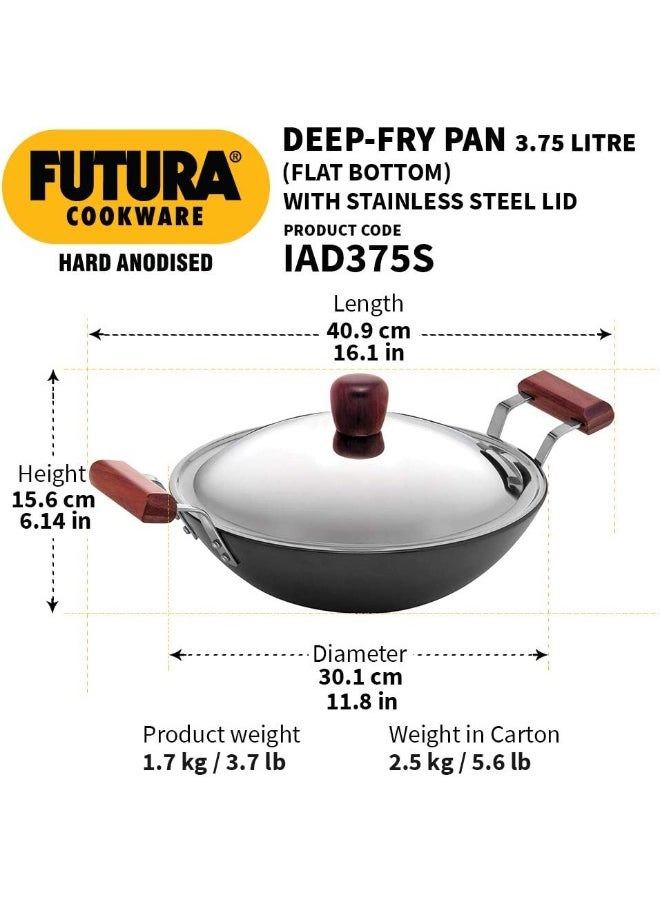 Hawkins Hawkins Futura Hard Anodised Deep-Fry Pan (Kadhai) Flat Bottom With Steel Lid And Induction Compatible Base, 3.75 Litres, Black  - Image 3