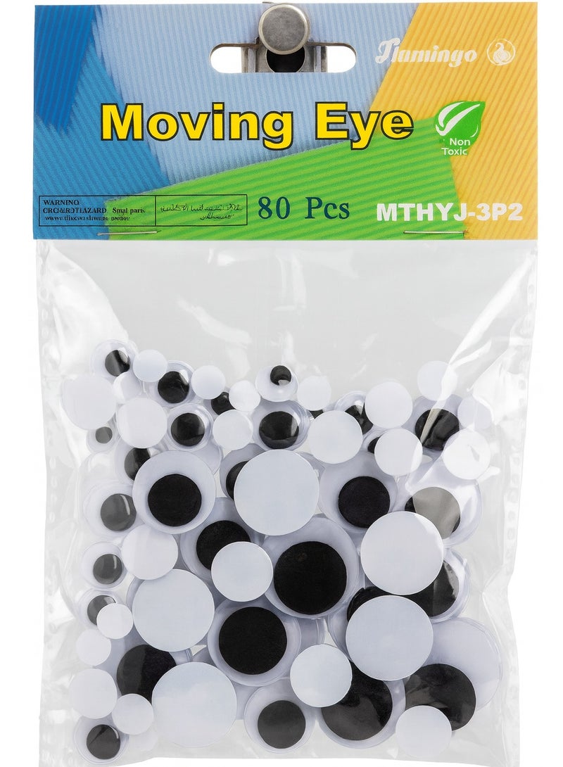 Flamingo Googly Eyes Self Adhesive Craft Eyes, 80 PCS Stick On Wiggle Eyes Plastic Sticky Wobbly Eyes, Round Doll Eyes for DIY Scrapbooking Toy Accessories Children Kid Craft Arts (Black) - Image 1