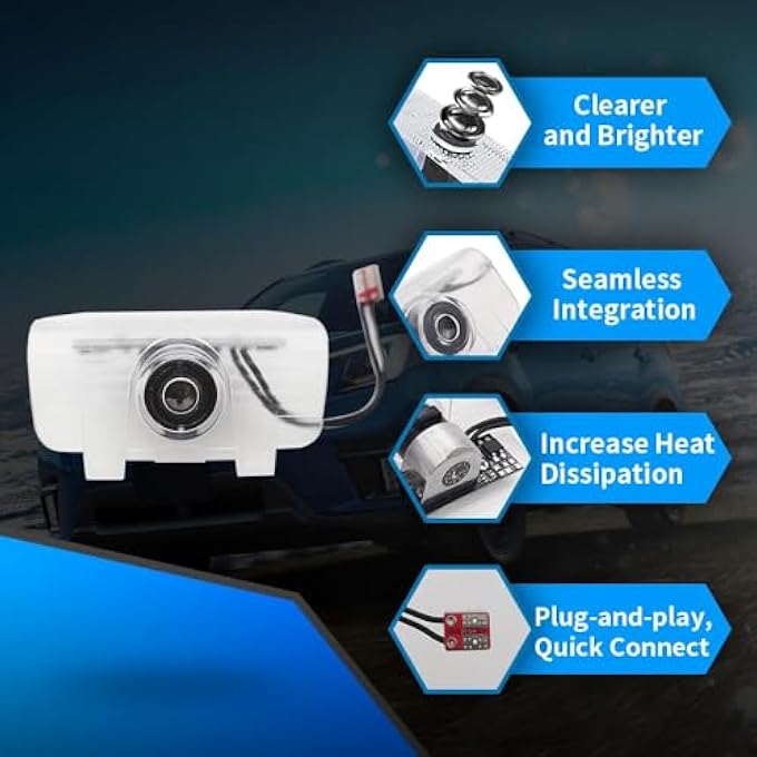 KASTWAVE NonFading Led Car Door Logo Projector Light Kit Welcome Puddle Lights Compatible With Honda Accord 20032022 Odyssey CrZ Spirior White Auto Door Courtesy Lamp - Image 3