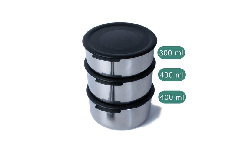 Ecoline V3 Stainless Steel Lunch Box Capacity 1100 ml(2 containers 400ml, 1 Container 300ml) Black - Image 3