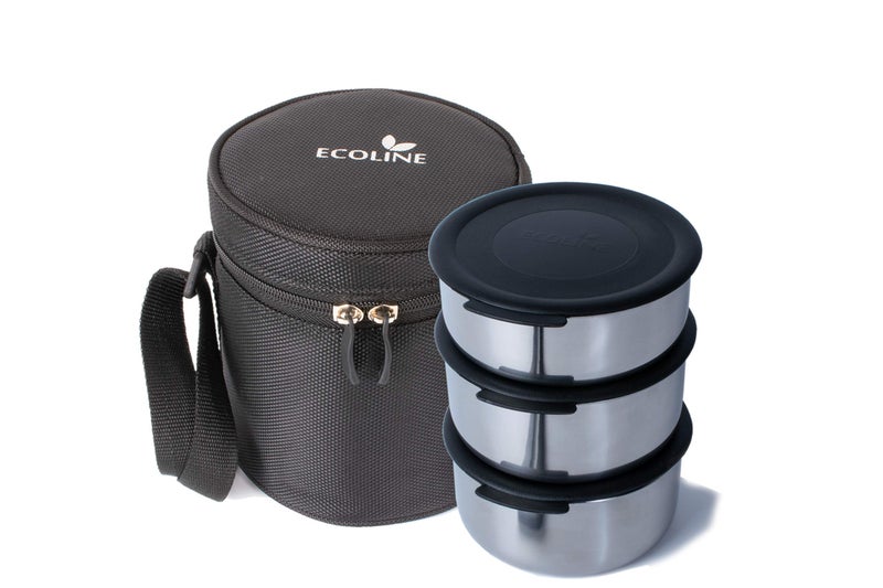 Ecoline V3 Stainless Steel Lunch Box Capacity 1100 ml(2 containers 400ml, 1 Container 300ml) Black - Image 1