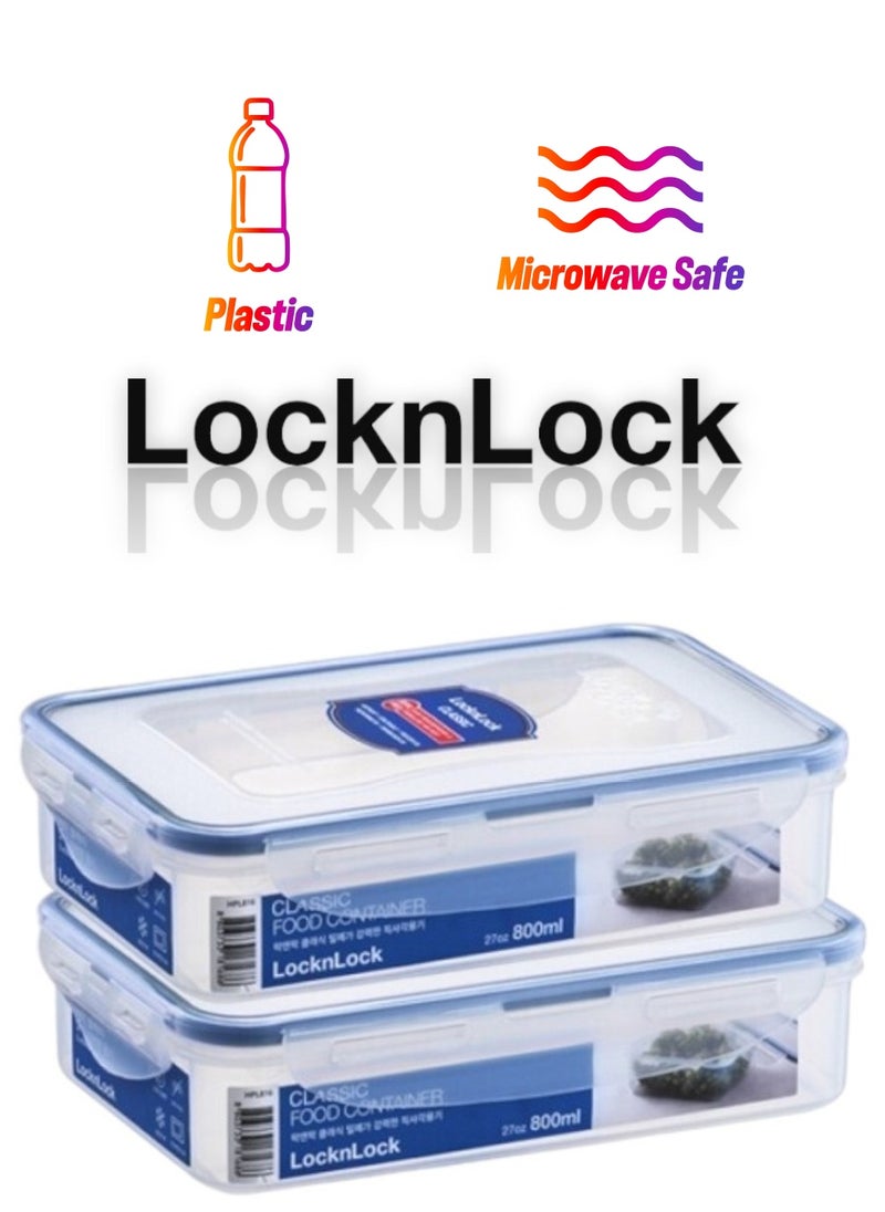 LOCK & LOCK LocknLock Classic Airtight Rectangular Containers 800ml Set of 2 - BPA-Free, Microwave & Freezer Safe  - Image 1
