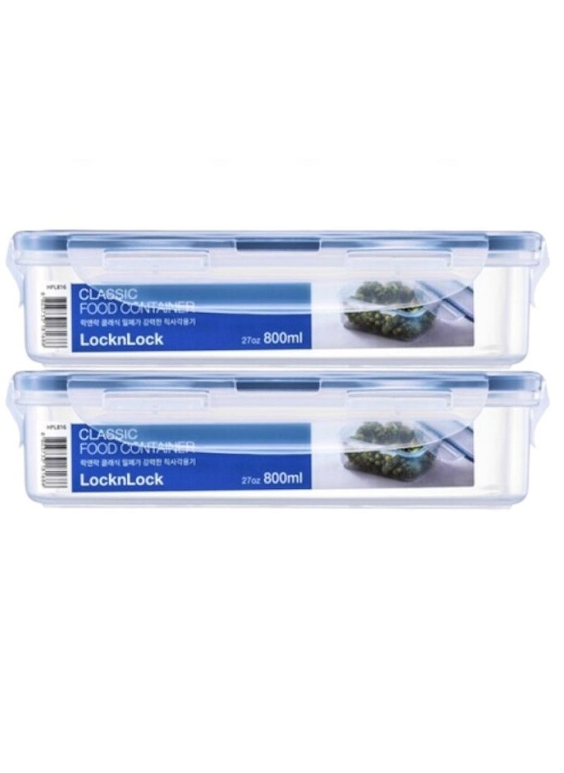 LOCK & LOCK - LocknLock Classic Airtight Rectangular Containers 800ml Set of 2 - BPA-Free, Microwave & Freezer Safe - Image 1
