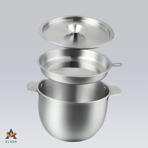 Alark Cooking Oil Storage Tank Container with Strainer Mixing Bowl with Lids 1.2 Liter Food Preparation Container with Fine Mesh Strainer Stainless Steel Cooking Oil Strainer Bowl [24x20x12 CM] - Image 2