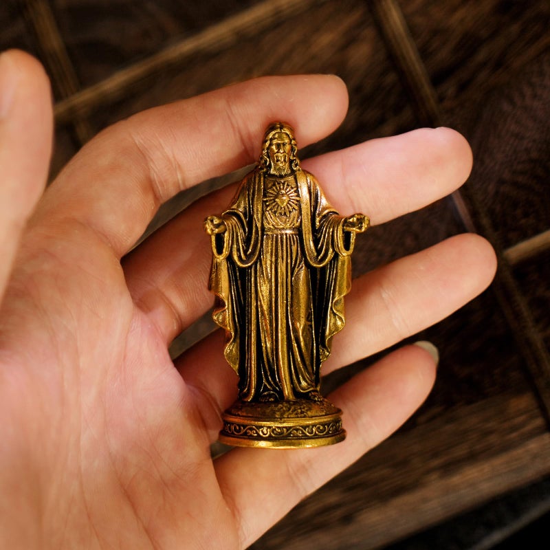 chovy 100% Solid Brass Jesus Christ Figurine - Religious Statue with Outstretched Arms, Vintage Collectible Christian Decor for Home, Office Desk, Gift for Baptism, Easter, Christmas - Image 2