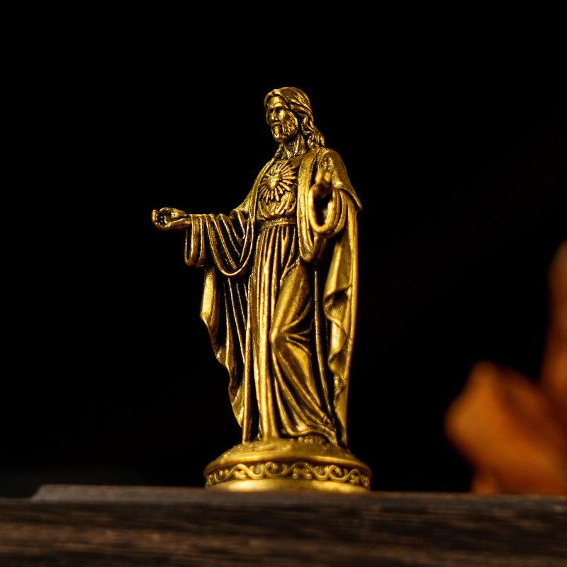 chovy 100% Solid Brass Jesus Christ Figurine - Religious Statue with Outstretched Arms, Vintage Collectible Christian Decor for Home, Office Desk, Gift for Baptism, Easter, Christmas - Image 4