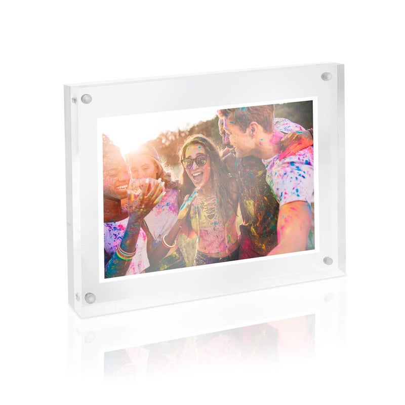 Isaac Jacobs 6â€ x 8â€ Super Thick [28MM Thickness] Clear Acrylic Magnetic Block Picture Frame, Double-Sided, Frameless, Freestanding, Floating Photos, for Desktop & Tabletop Display (6x8) - Image 5