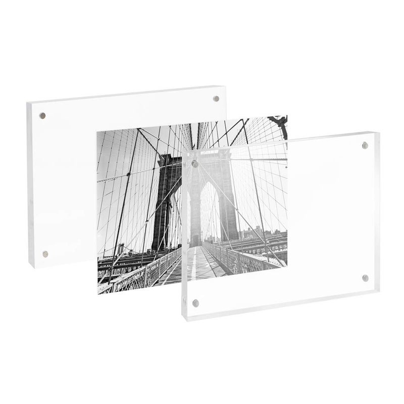 Isaac Jacobs 6â€ x 8â€ Super Thick [28MM Thickness] Clear Acrylic Magnetic Block Picture Frame, Double-Sided, Frameless, Freestanding, Floating Photos, for Desktop & Tabletop Display (6x8) - Image 2