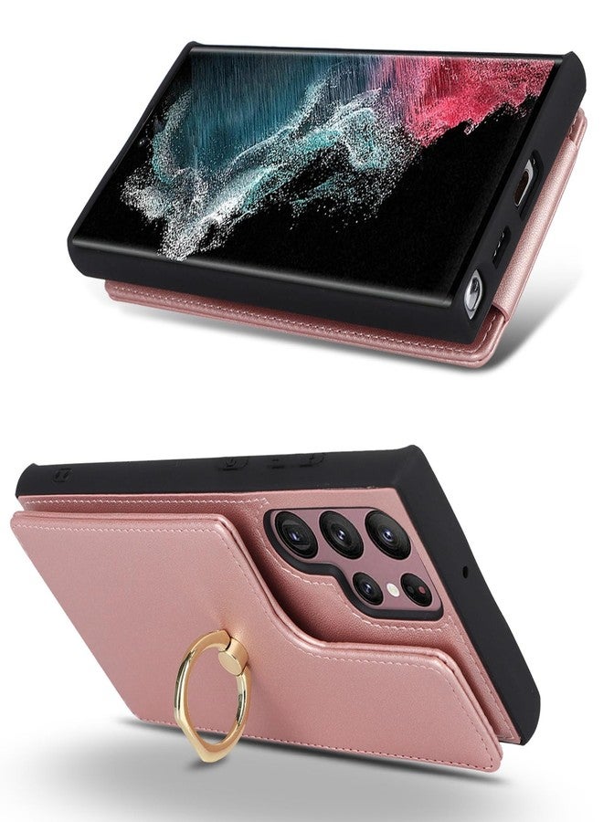Jaorty Phone Case for Samsung Galaxy S23 Ultra Case with Card Holder for Women Girls (6.8 Inch), Galaxy S23 Ultra Case Wallet 360° Rotation Ring Kickstand with RFID Blocking PU Leather,Rose Gold - Image 4