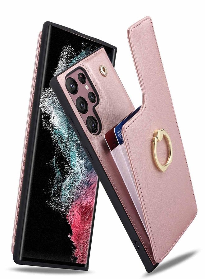 Jaorty Phone Case for Samsung Galaxy S23 Ultra Case with Card Holder for Women Girls (6.8 Inch), Galaxy S23 Ultra Case Wallet 360° Rotation Ring Kickstand with RFID Blocking PU Leather,Rose Gold - Image 3
