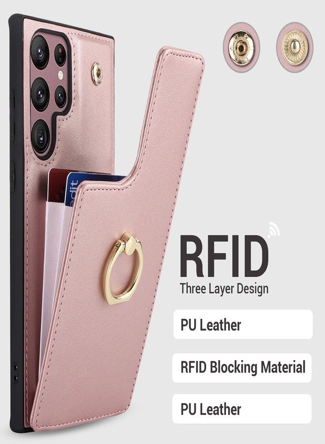 Jaorty Phone Case for Samsung Galaxy S23 Ultra Case with Card Holder for Women Girls (6.8 Inch), Galaxy S23 Ultra Case Wallet 360° Rotation Ring Kickstand with RFID Blocking PU Leather,Rose Gold - Image 5