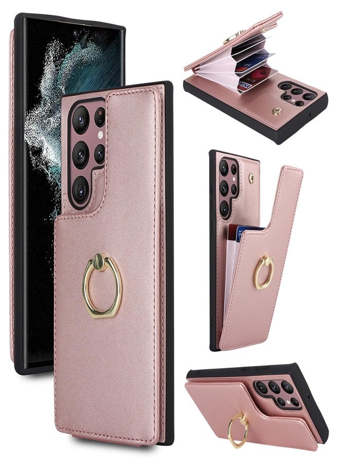 Jaorty Phone Case for Samsung Galaxy S23 Ultra Case with Card Holder for Women Girls (6.8 Inch), Galaxy S23 Ultra Case Wallet 360° Rotation Ring Kickstand with RFID Blocking PU Leather,Rose Gold - Image 1
