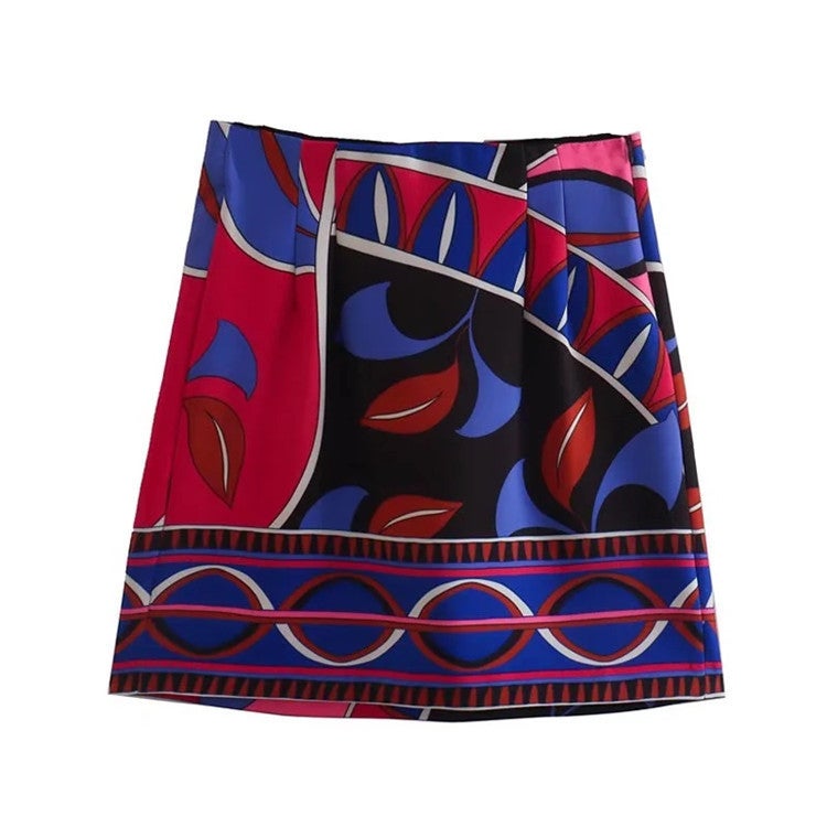 Cross-border Foreign Trade 2022 Summer New Womens Printed Loose Shirt Shorts Half-length Skirt Set Skirt  - Image 5