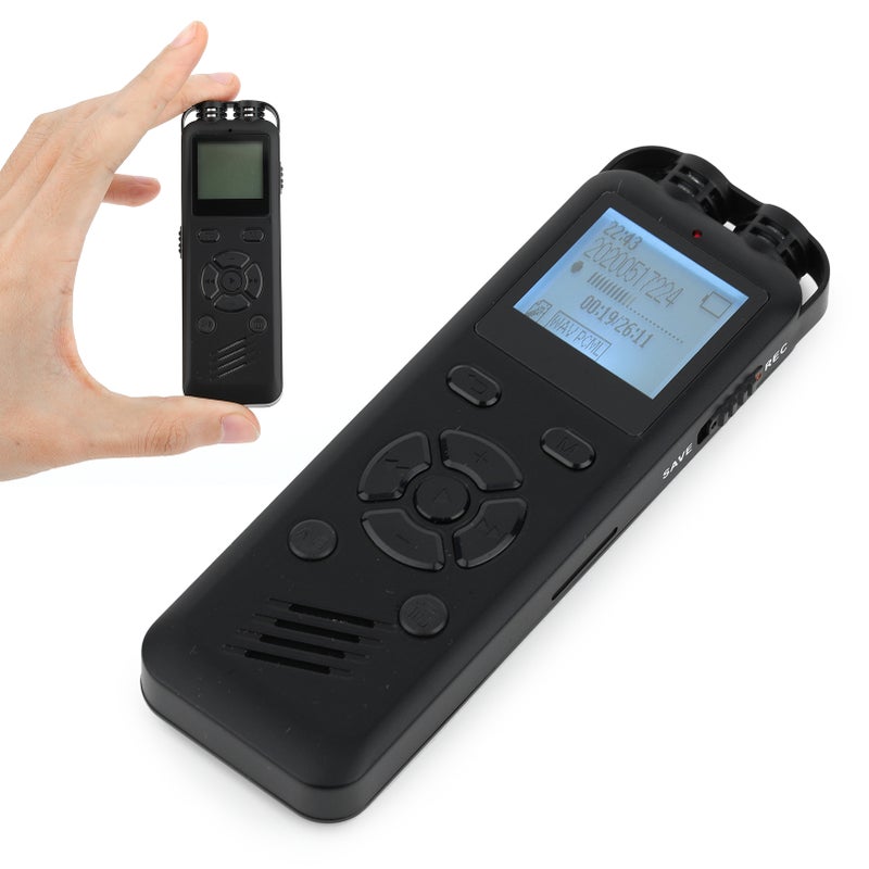 مسجل صوت رقمي بسعة 16 جيجابايت مسجل صوت مُفعّل بالصوت مع تشغيل عكسي ومشغل موسيقى MP3، جهاز تسجيل لمدة 72 ساعة يدعم كلمة المرور للمحاضرات والاجتماعات والفصول الدراسية والمقابلات، ومخرج مايكرو USB - Image 1