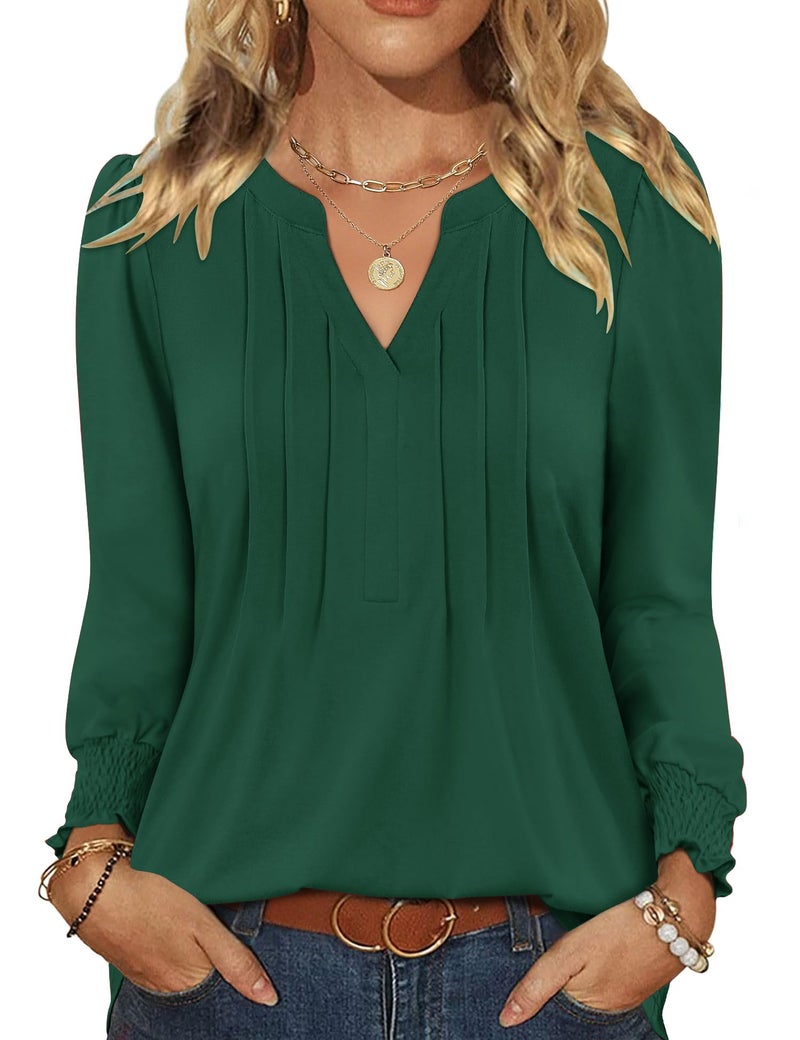 LOMON Womens Oversized Tee Shirts Long Sleeve Tops for Women Green Shirt Plus Size Blouse Tunic Tops for Women Loose Fit Dressy Dark Green XL - Image 1