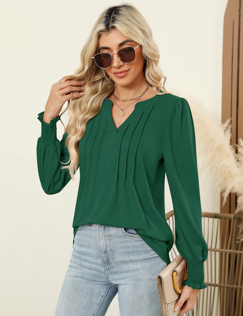 LOMON Womens Oversized Tee Shirts Long Sleeve Tops for Women Green Shirt Plus Size Blouse Tunic Tops for Women Loose Fit Dressy Dark Green XL - Image 3