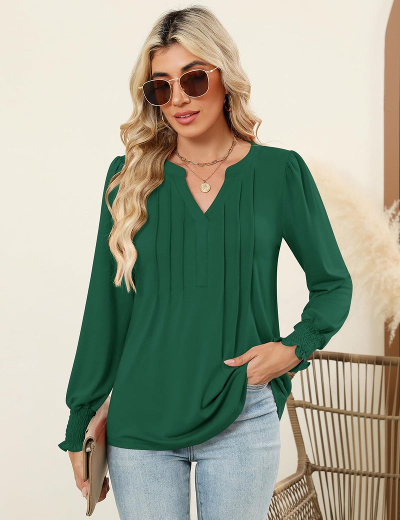 LOMON Womens Oversized Tee Shirts Long Sleeve Tops for Women Green Shirt Plus Size Blouse Tunic Tops for Women Loose Fit Dressy Dark Green XL - Image 4